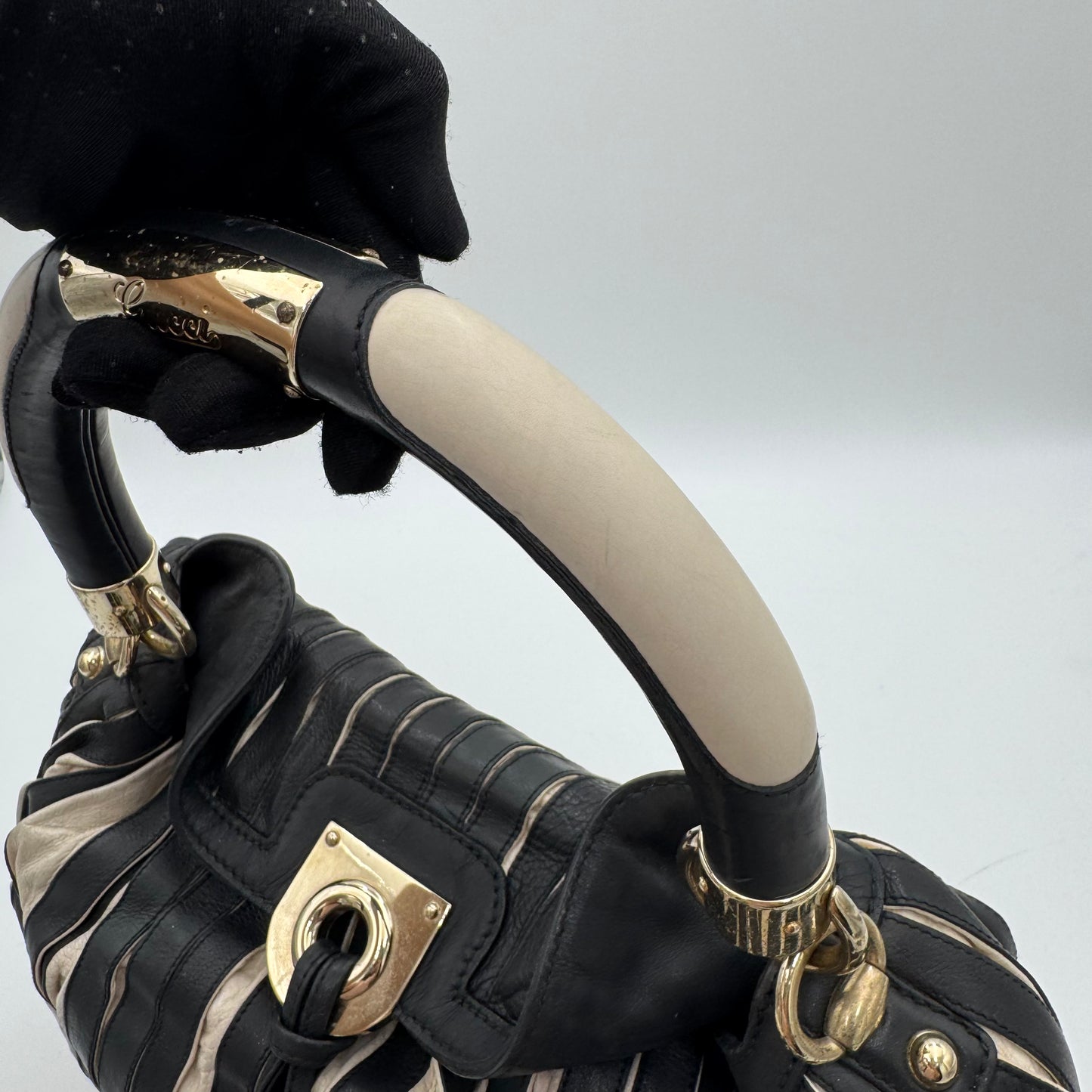 Gucci Black and White Pleated Leather Indy Babouska