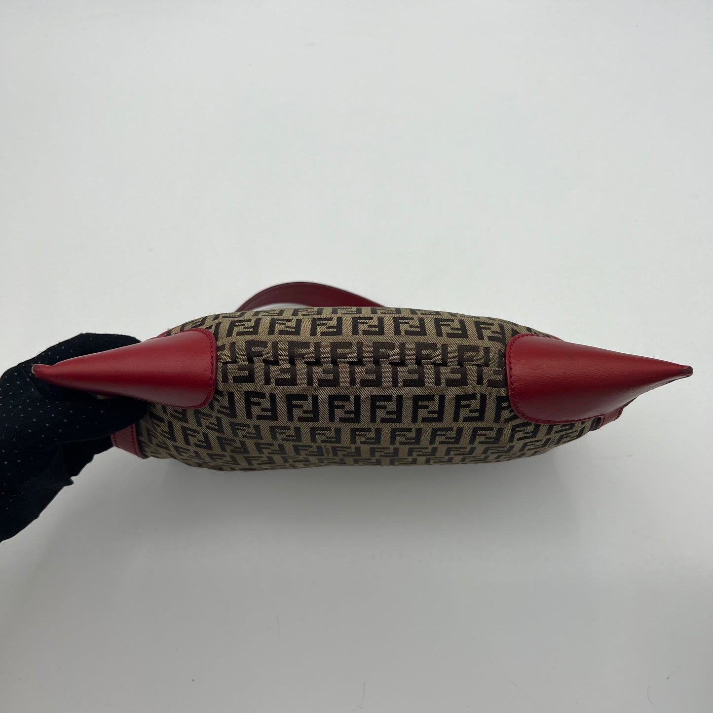 Fendi Brown Zucchino Red Leather Chef Baguette