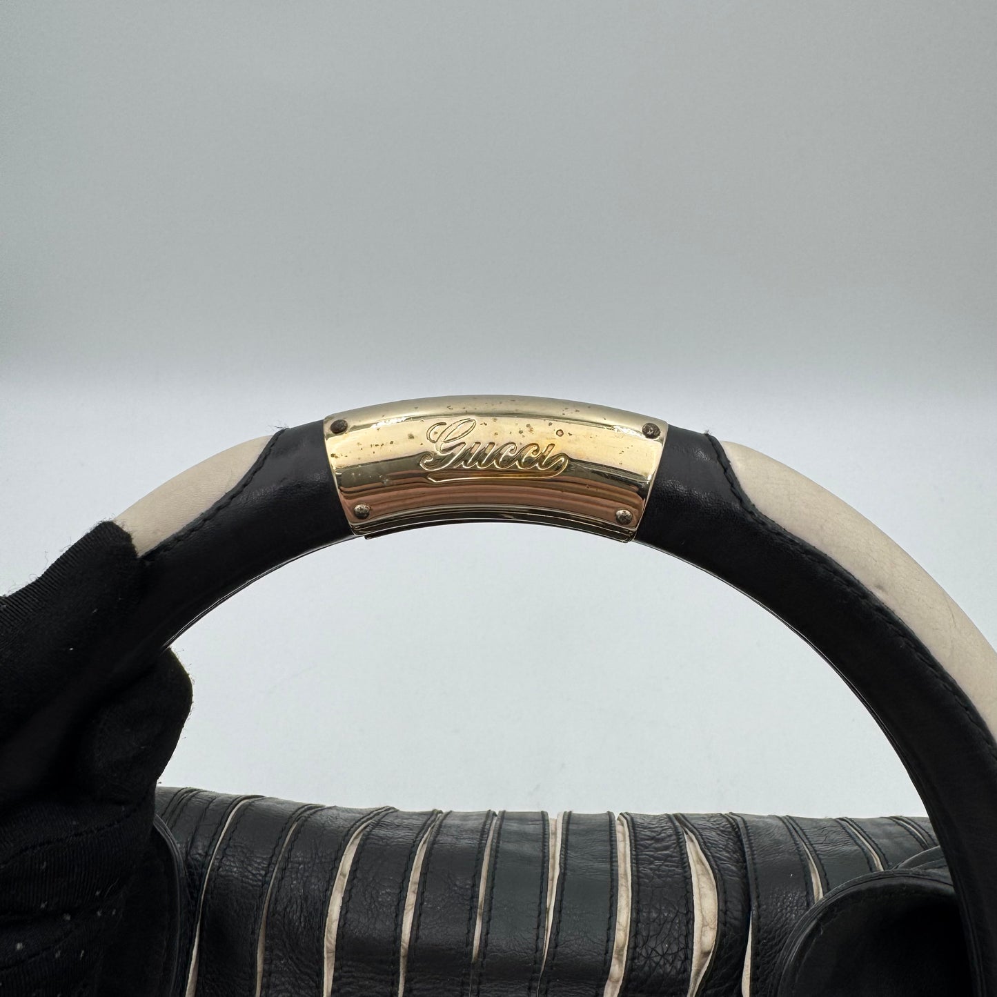 Gucci Black and White Pleated Leather Indy Babouska