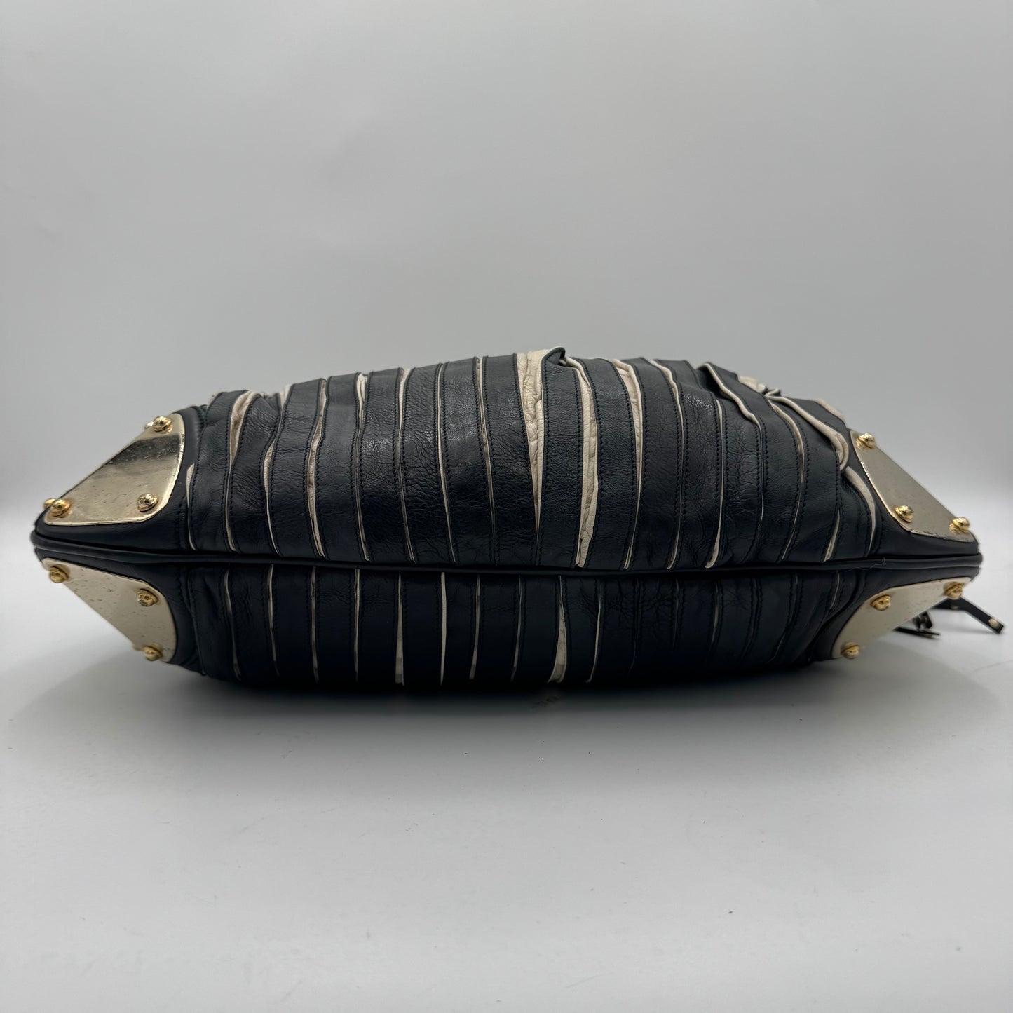 Gucci Black and White Pleated Leather Indy Babouska