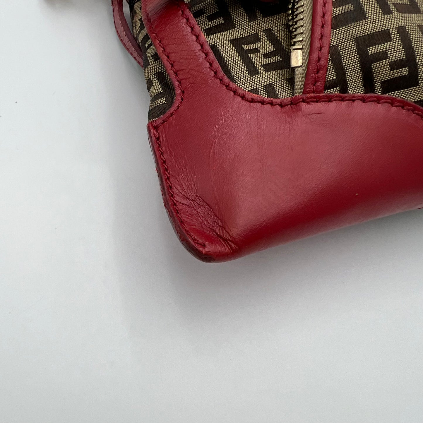 Fendi Brown Zucchino Red Leather Chef Baguette