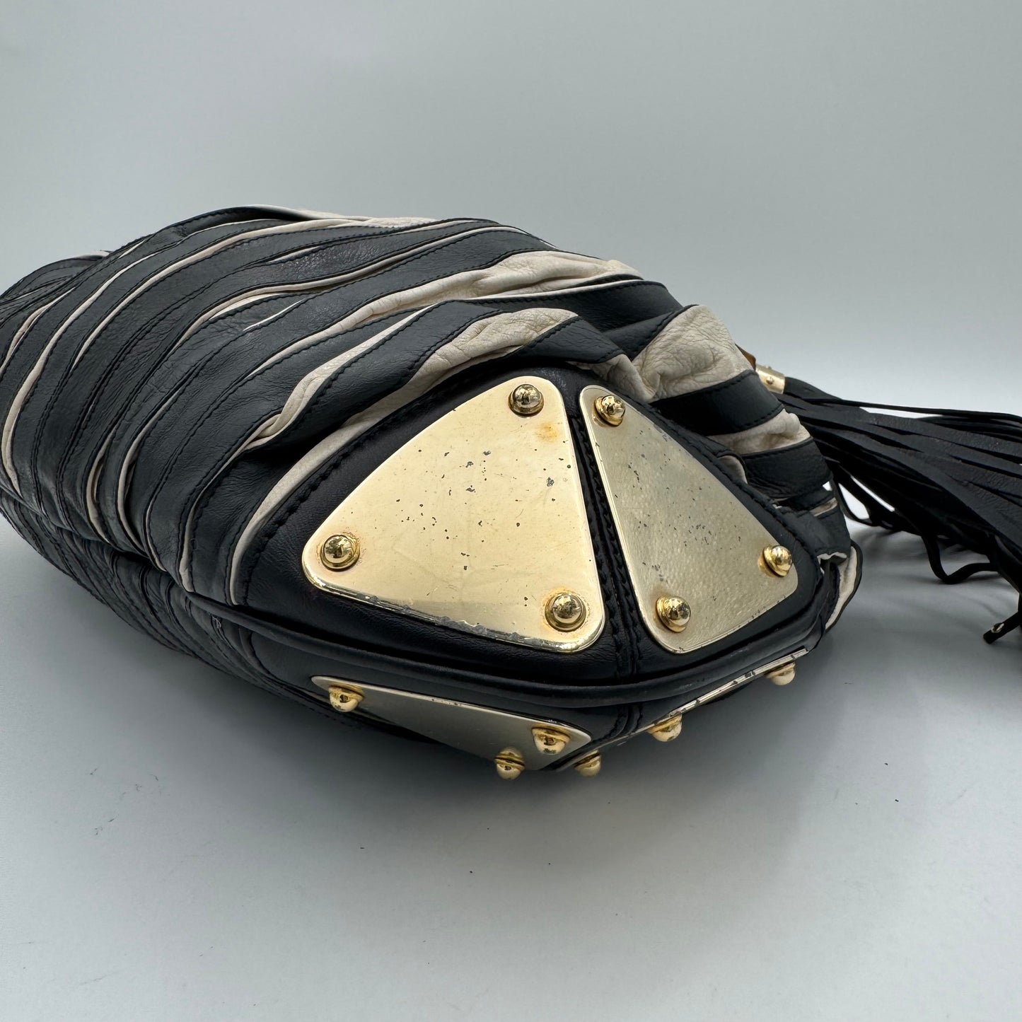 Gucci Black and White Pleated Leather Indy Babouska