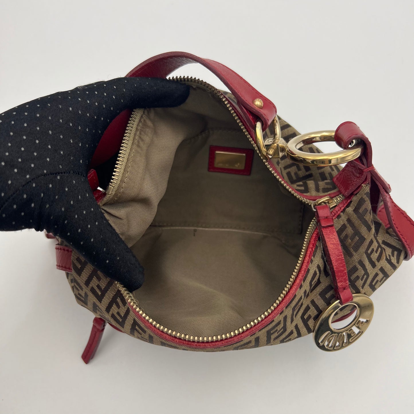 Fendi Brown Zucchino Red Leather Chef Baguette