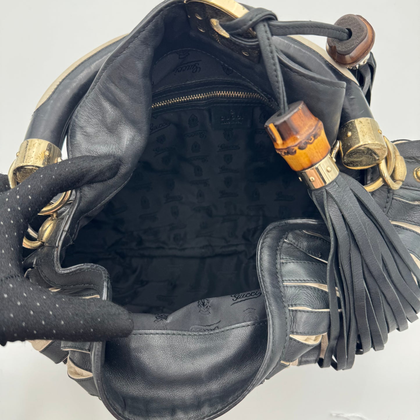 Gucci Black and White Pleated Leather Indy Babouska
