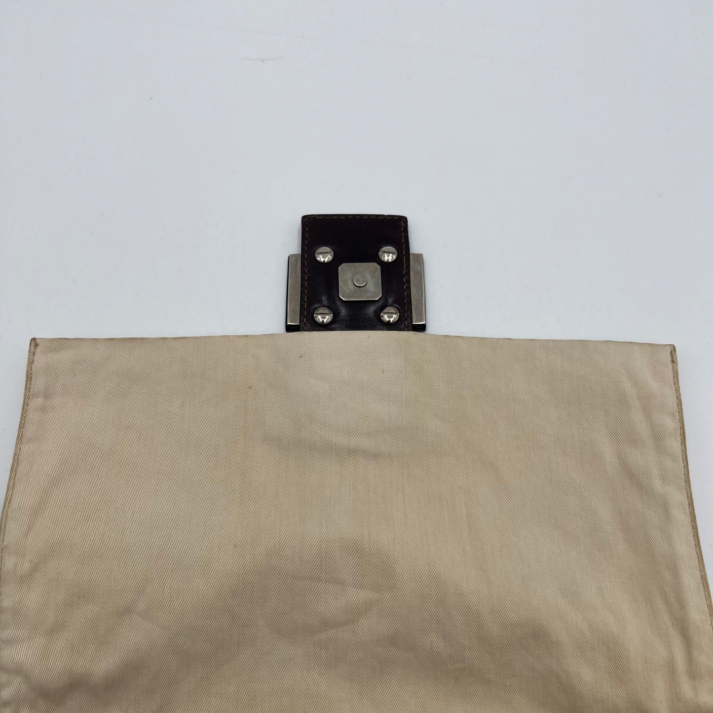 Fendi Off White Cloth Brown Leather Mamma Baguette