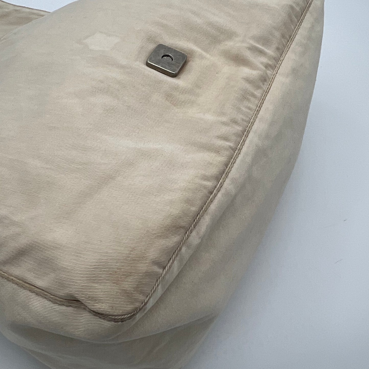 Fendi Off White Cloth Brown Leather Mamma Baguette