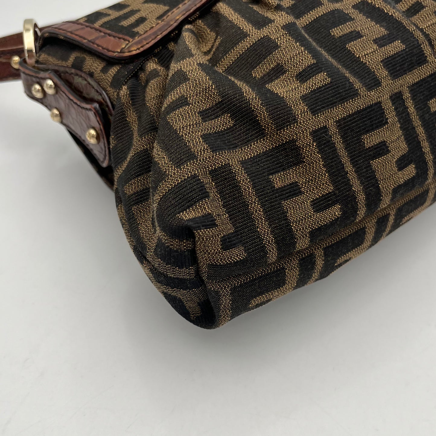 Fendi Tobacco Zucca Zip Flap Mini Baguette