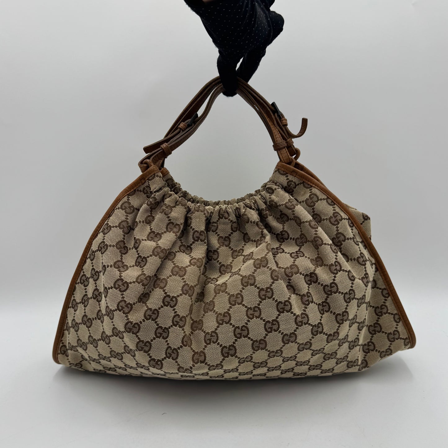 Gucci Brown Monogram Canvas and Leather Ruched Handbag
