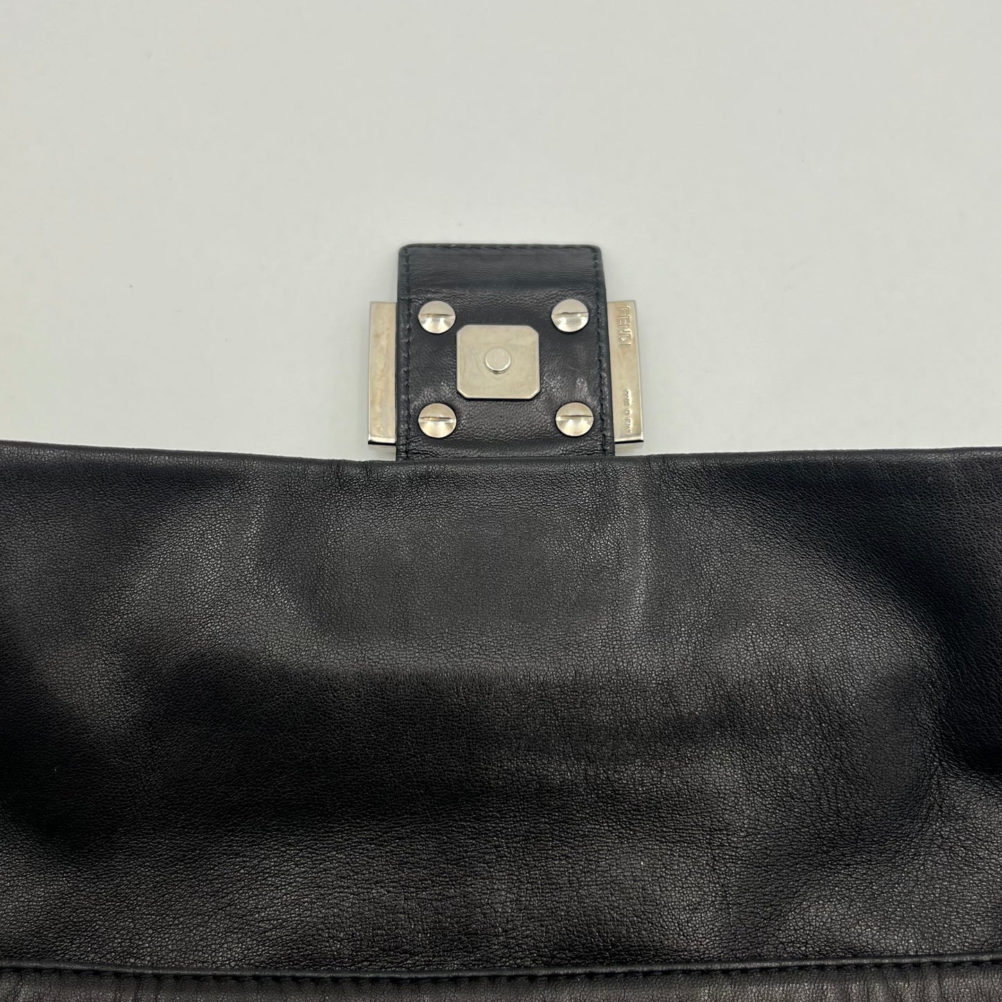 Fendi Black Lamb Leather Marble Buckle Baguette