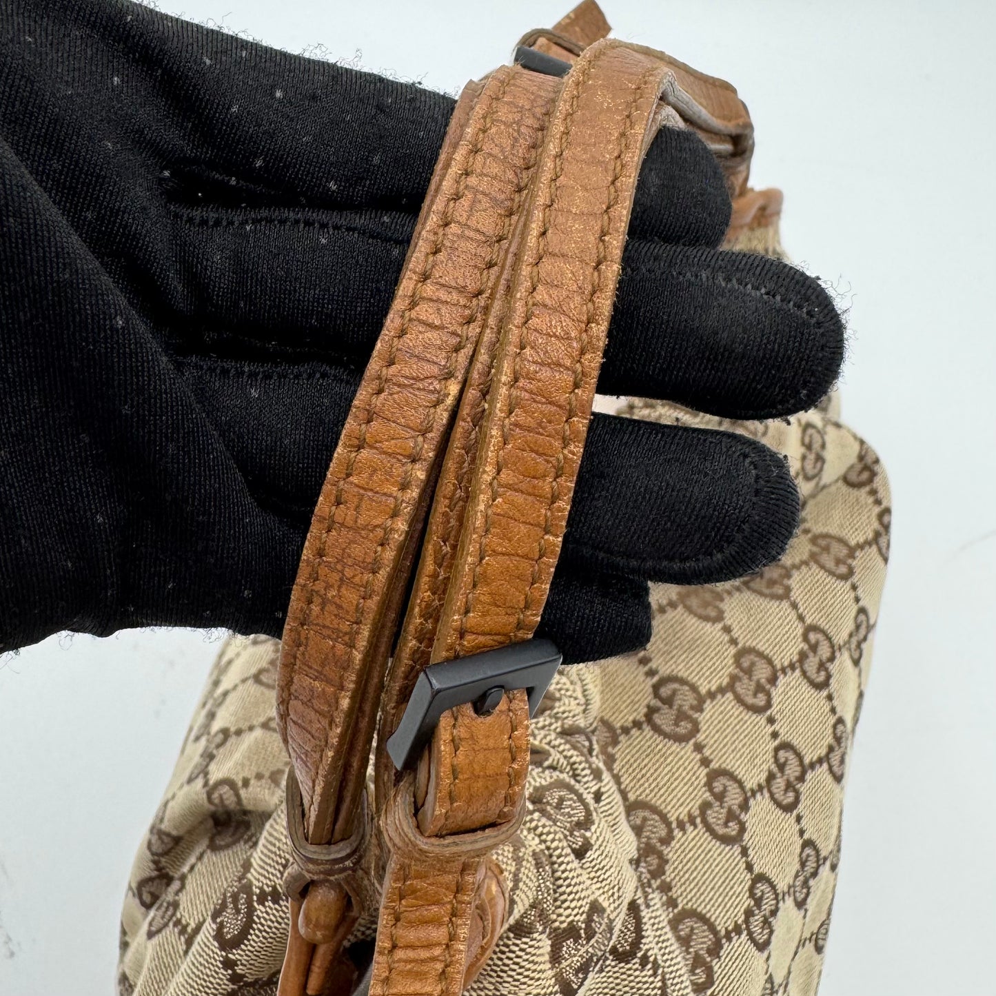 Gucci Brown Monogram Canvas and Leather Ruched Handbag