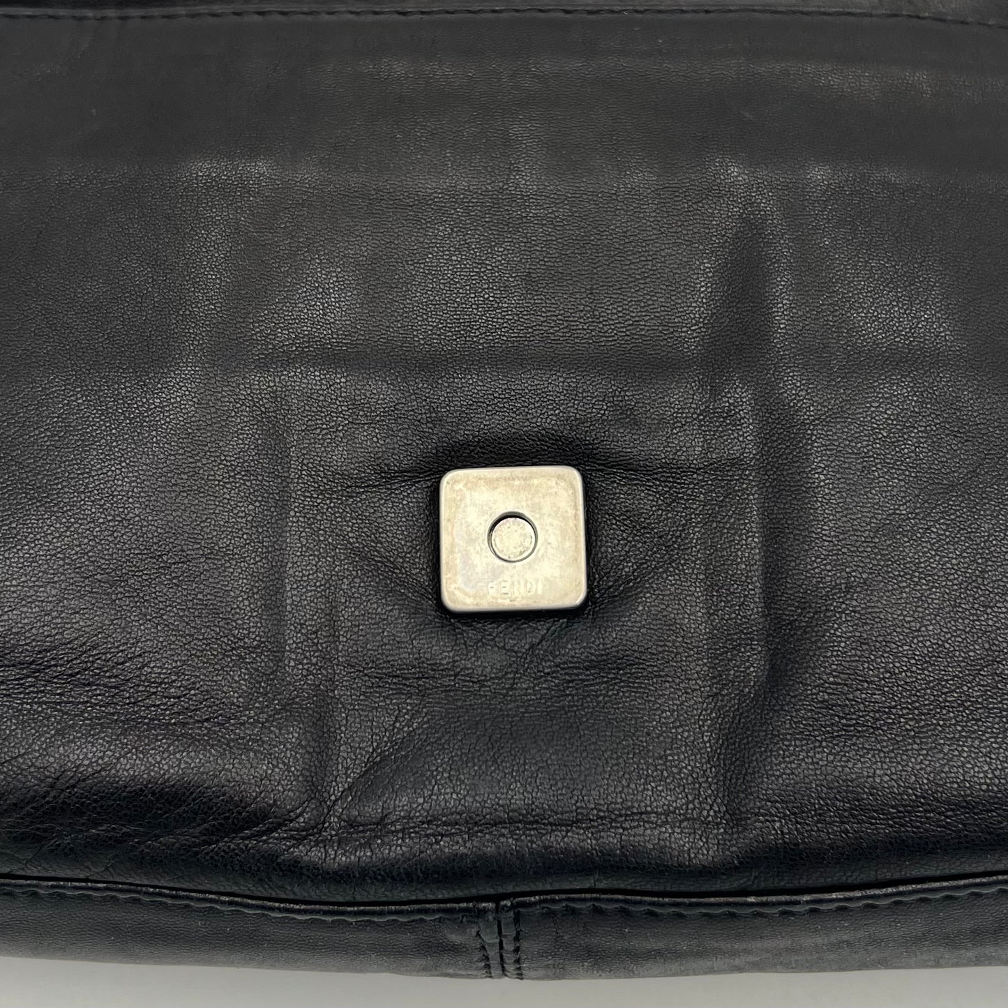 Fendi Black Lamb Leather Marble Buckle Baguette