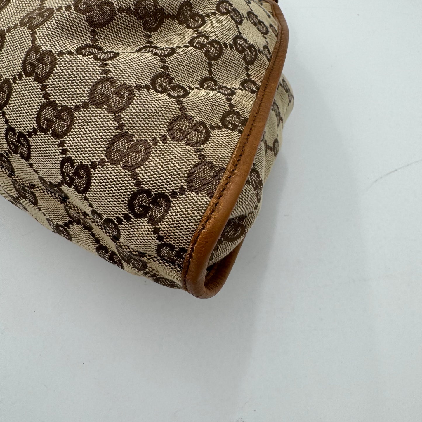 Gucci Brown Monogram Canvas and Leather Ruched Handbag