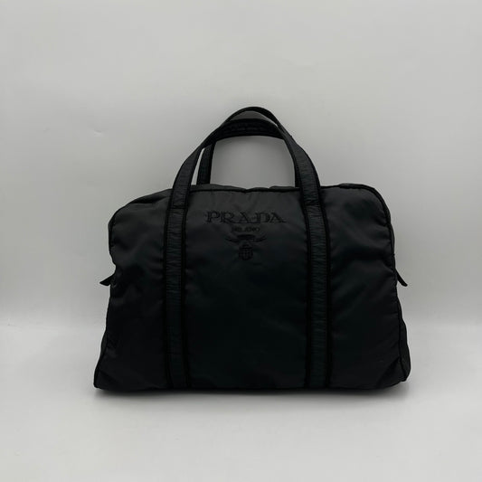 Prada Black Nylon Embroidered Logo Tote