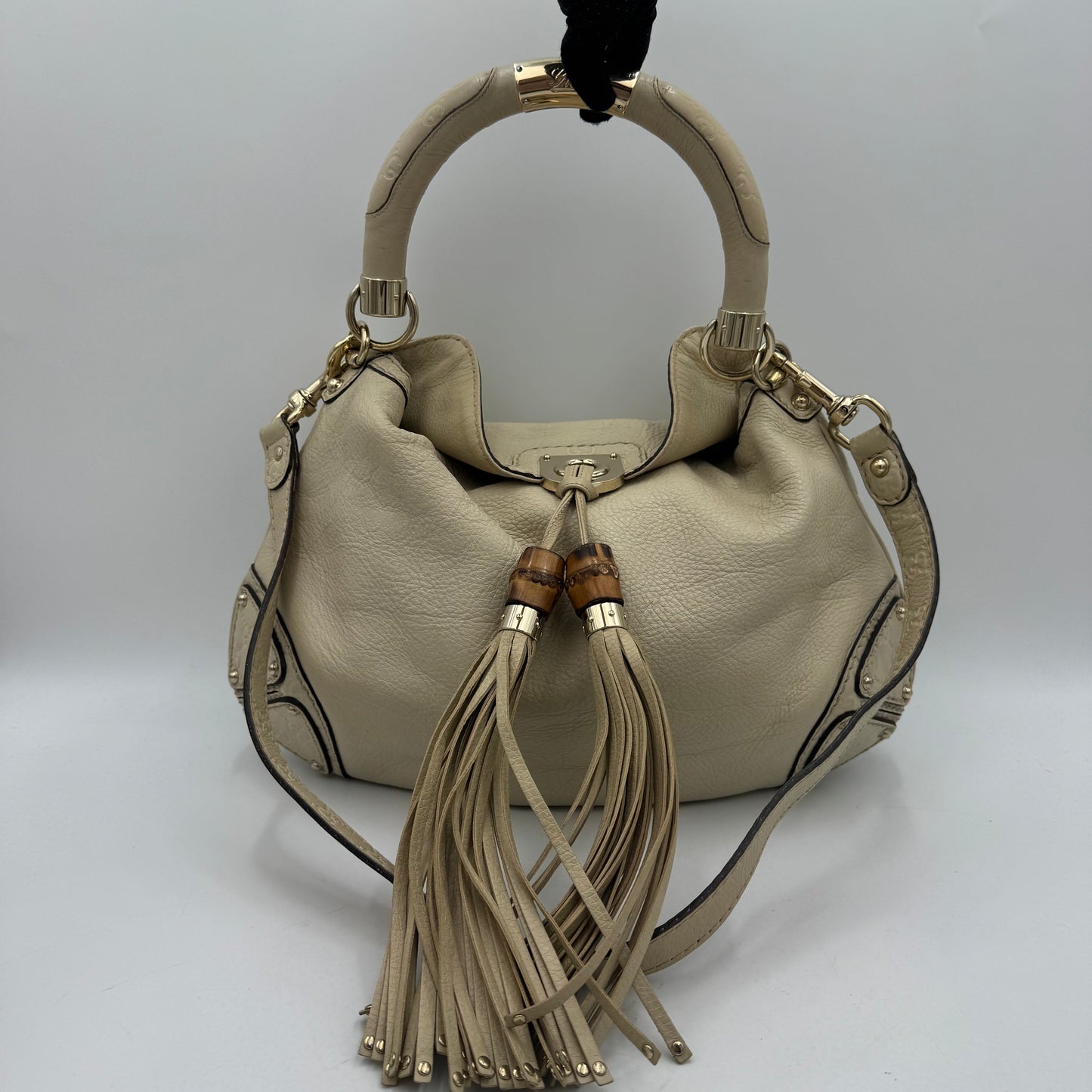 Gucci Ivory Leather Indy Babouska Hobo Bag