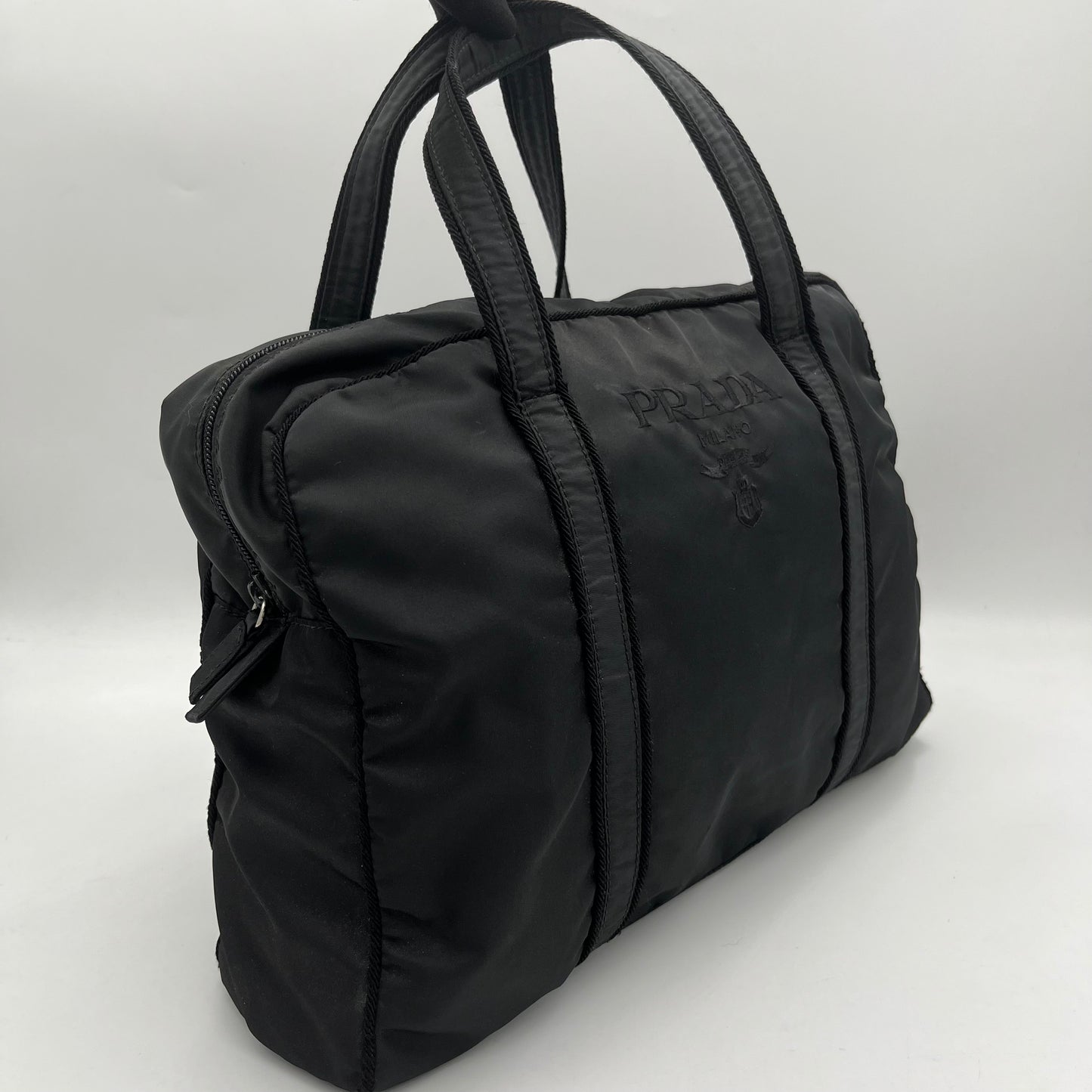 Prada Black Nylon Embroidered Logo Tote