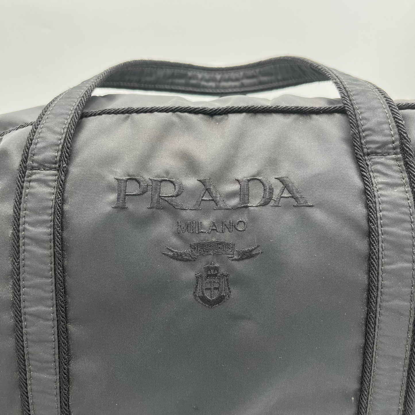 Prada Black Nylon Embroidered Logo Tote