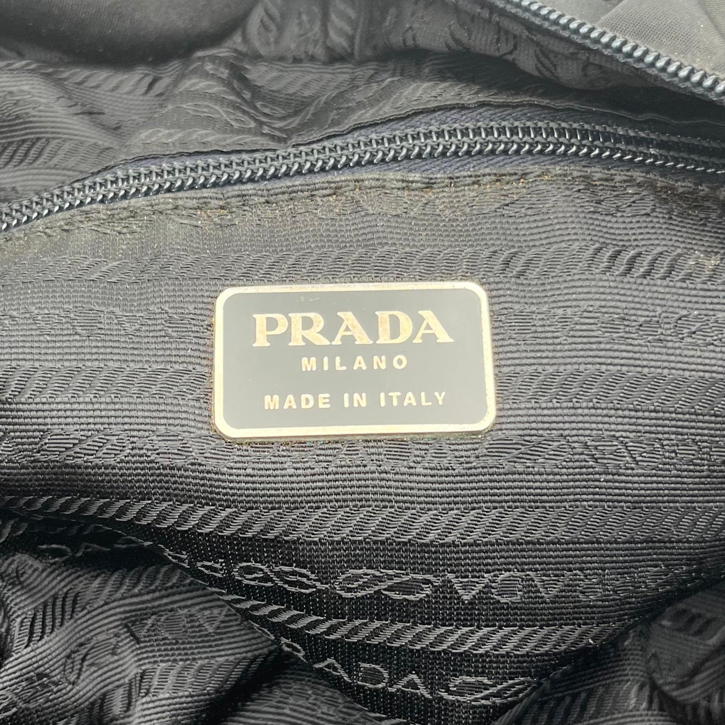 Prada Black Nylon Embroidered Logo Tote