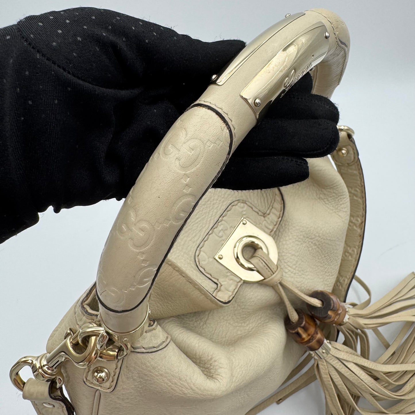 Gucci Ivory Leather Indy Babouska Hobo Bag