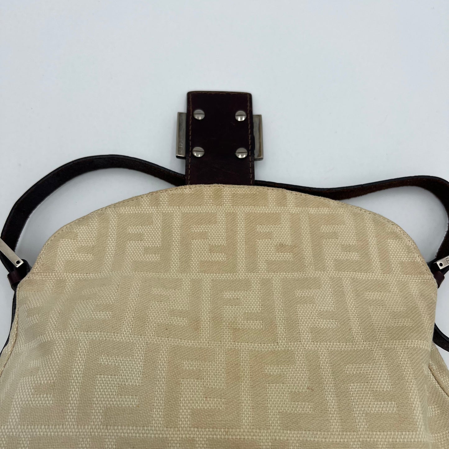 Fendi Ivory Zucca Double Flap Baguette
