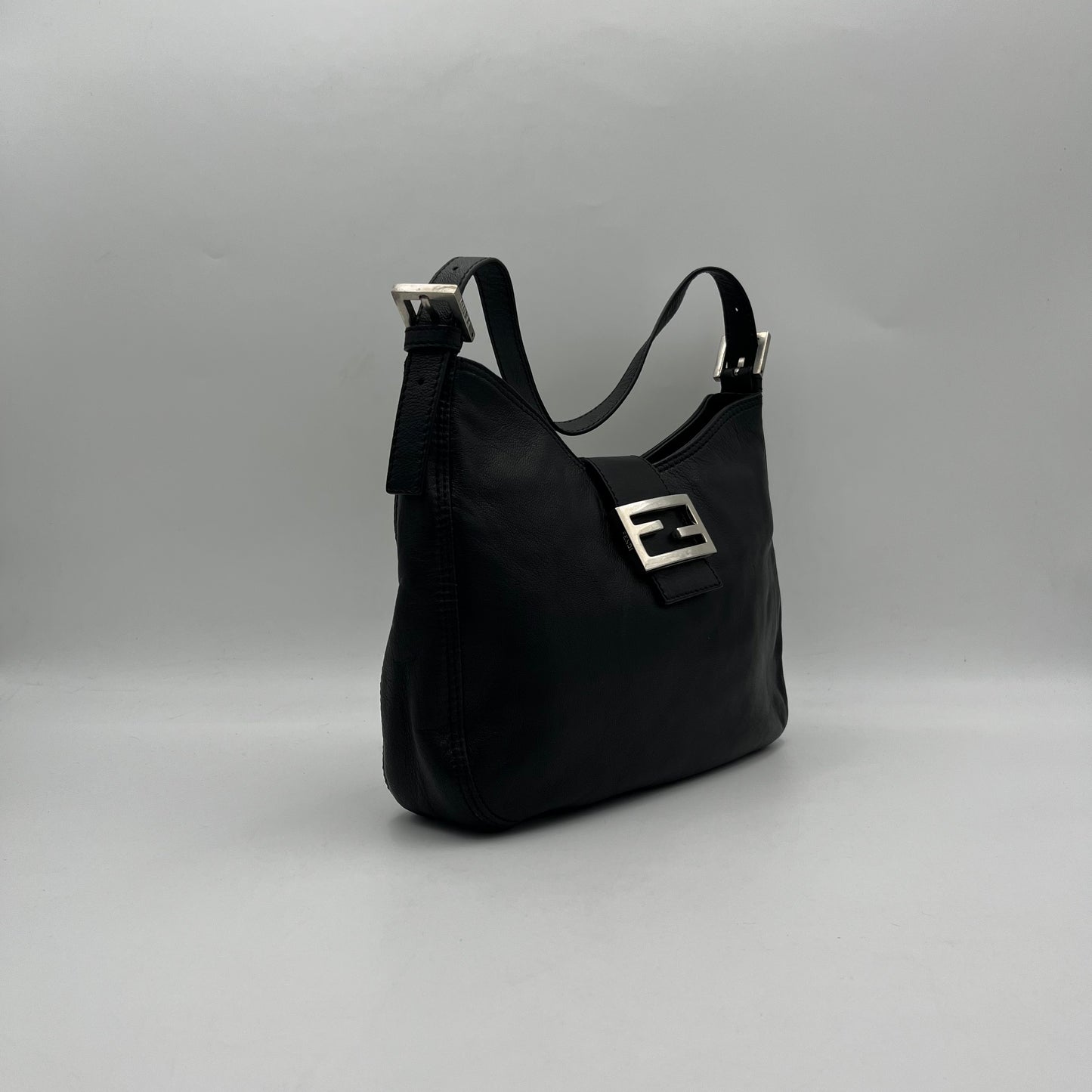 Fendi Black Leather Hobo Baguette