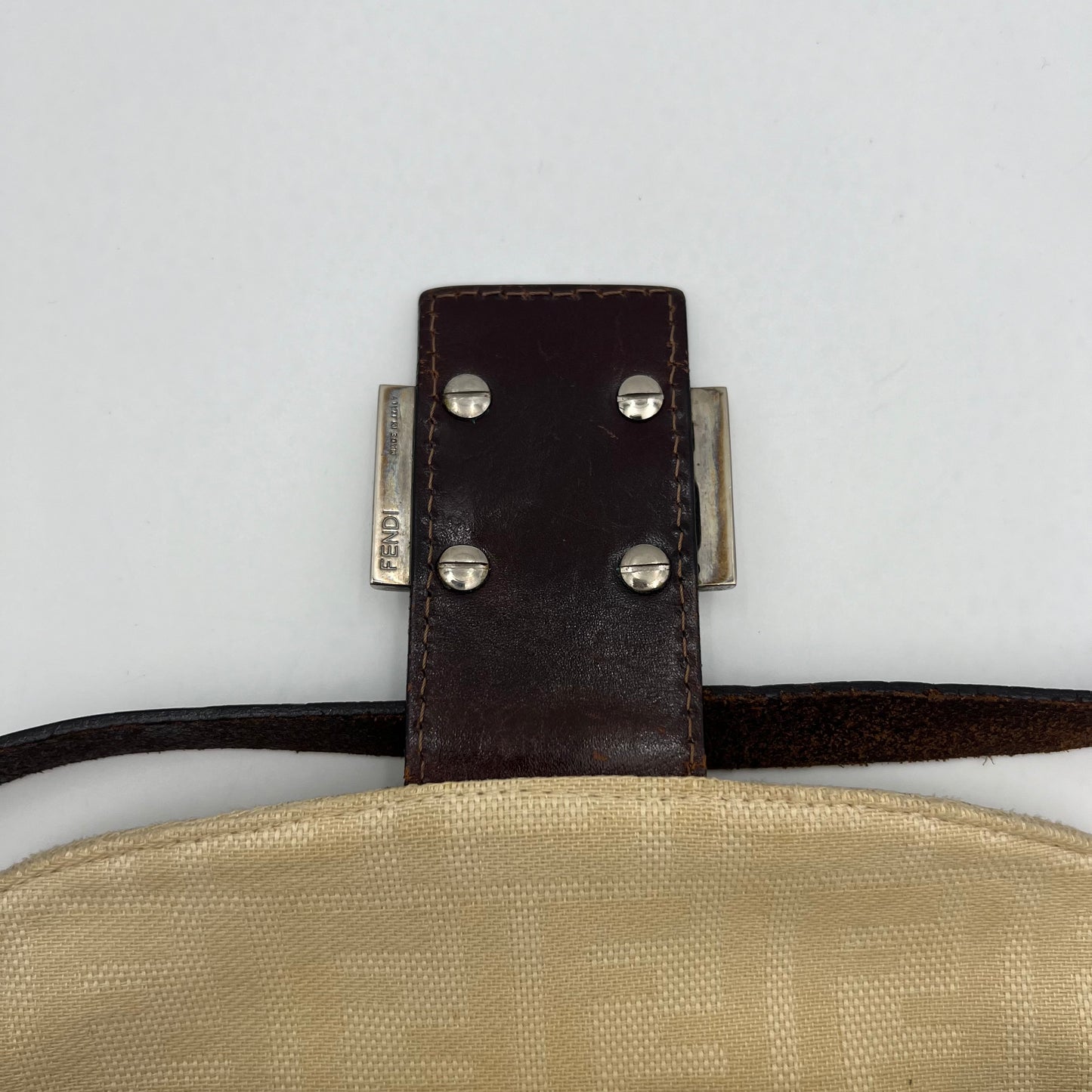Fendi Ivory Zucca Double Flap Baguette