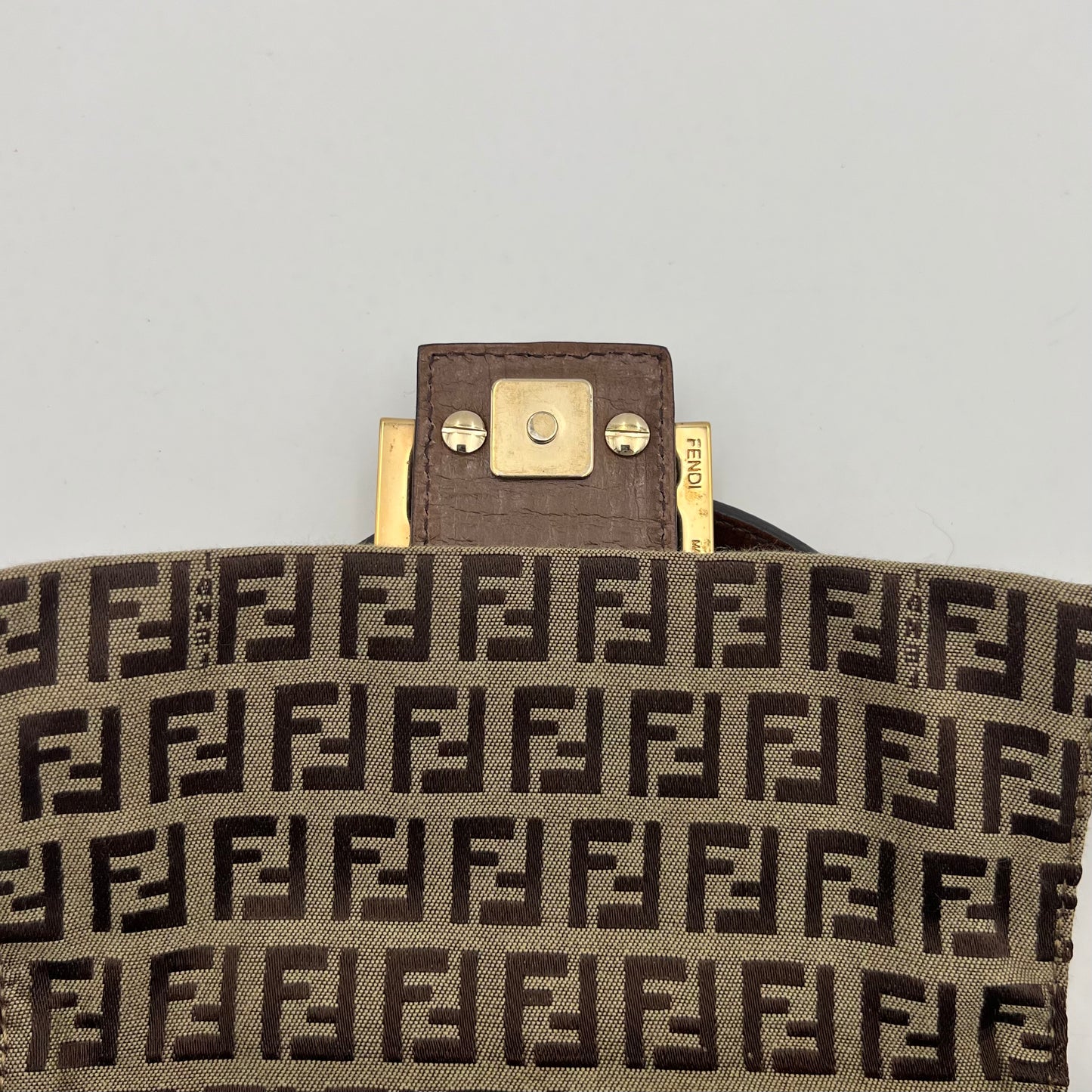Fendi Brown Zucchino Canvas and Leather Mini Mamma Baguette
