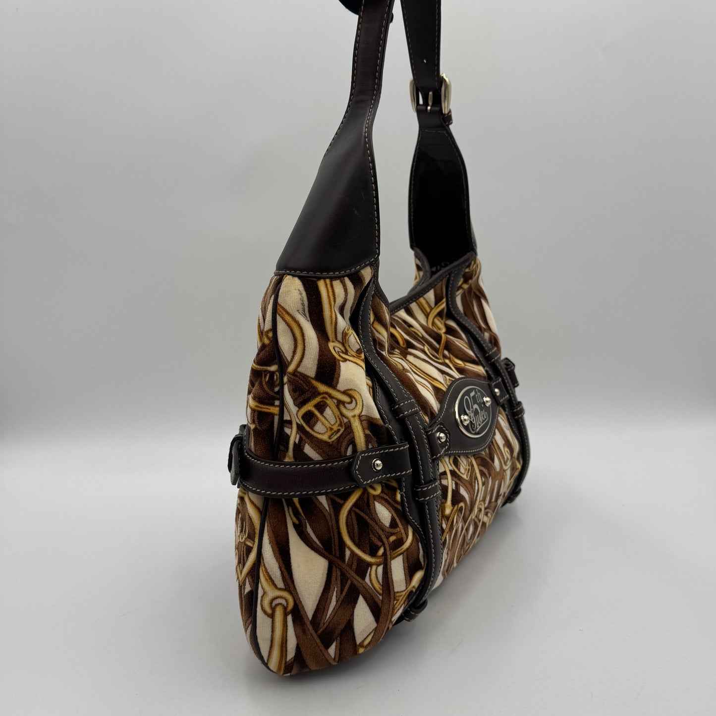 Gucci 85th Anniversary Beige Brown Velvet Horsebit Hobo Bag