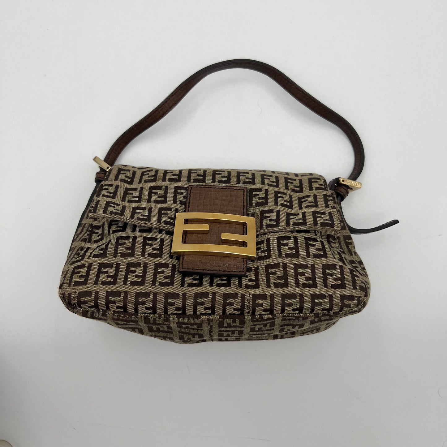 Fendi Brown Zucchino Canvas and Leather Mini Mamma Baguette