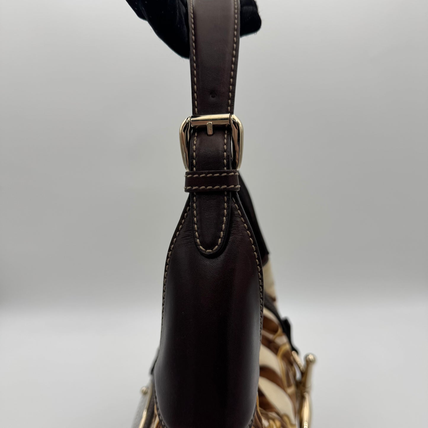 Gucci 85th Anniversary Beige Brown Velvet Horsebit Hobo Bag