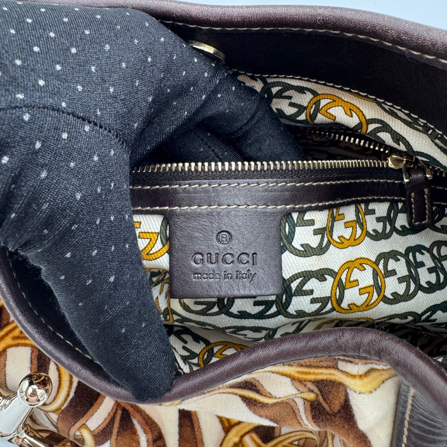 Gucci 85th Anniversary Beige Brown Velvet Horsebit Hobo Bag