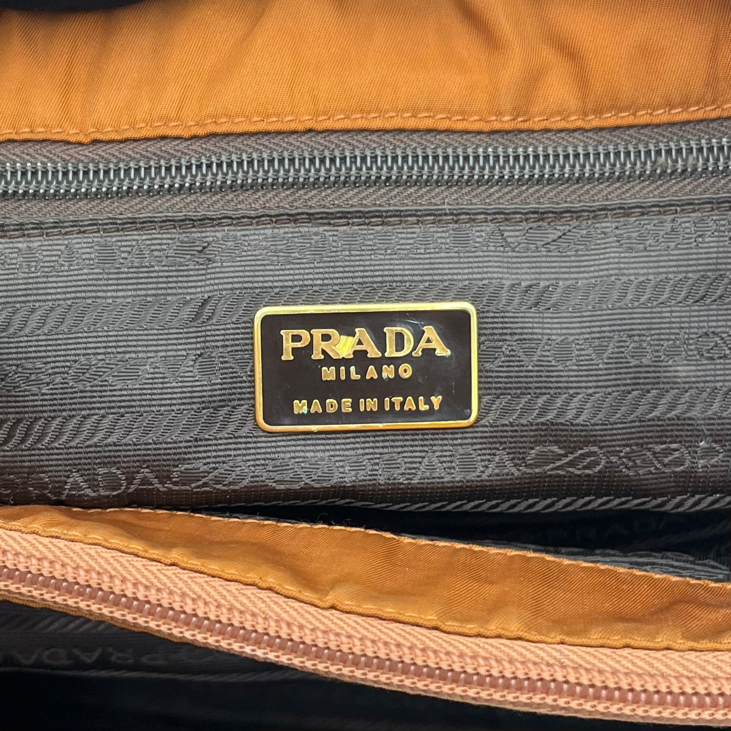 Prada Rust Orange Brown Nylon Gold Handle Handbag