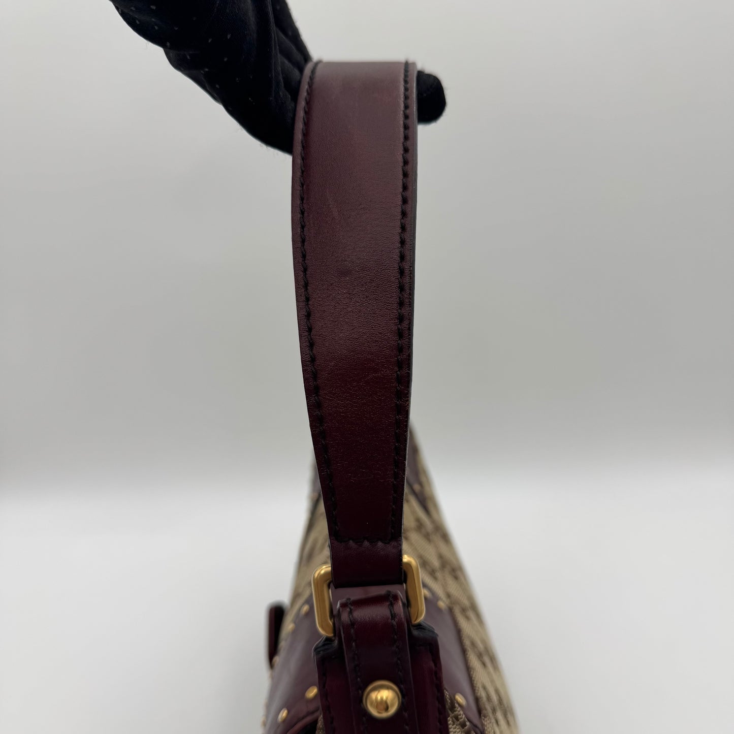 Gucci Tom Ford Monogram Canvas Burgundy Leather Horsebit Chain Flap Shoulder Bag