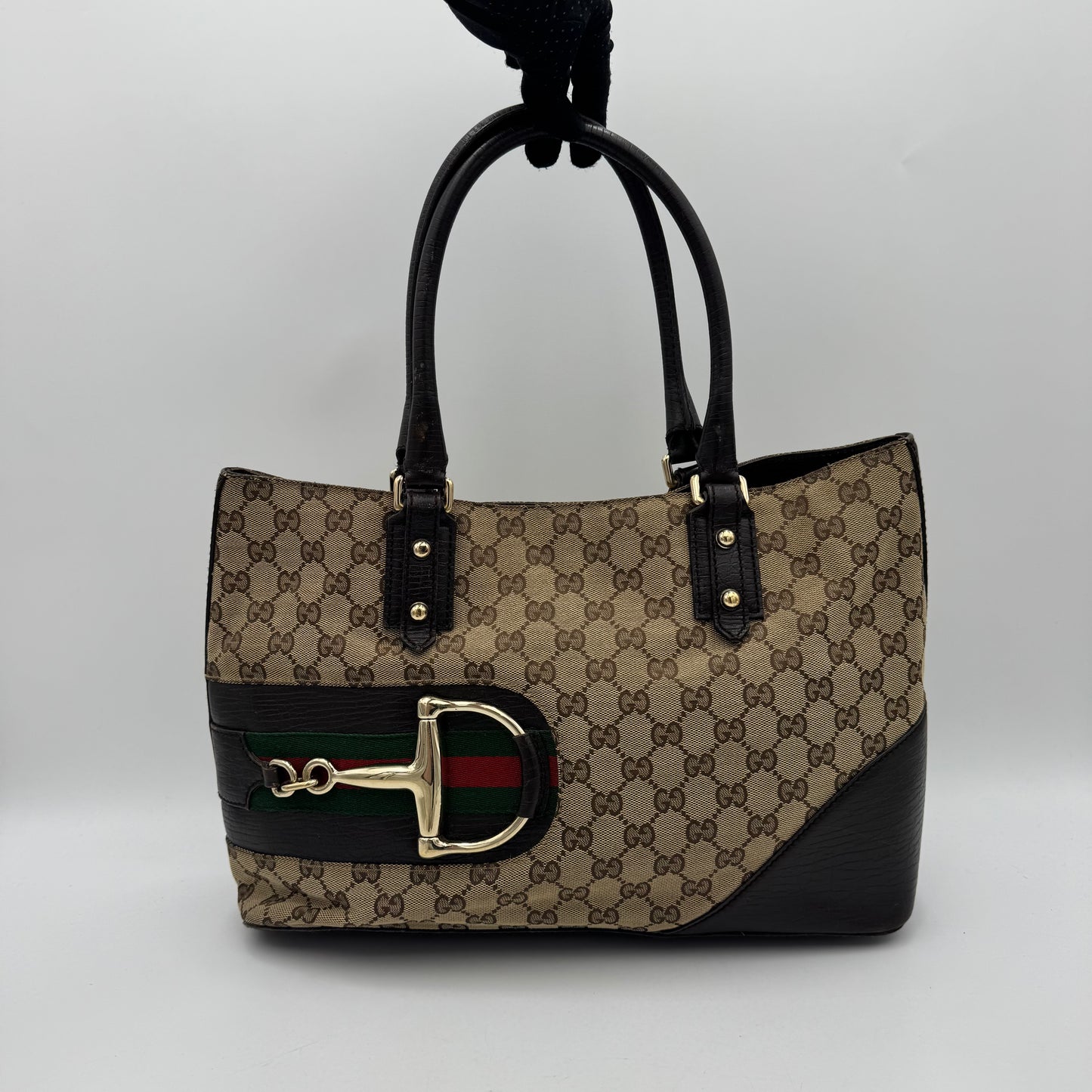 Gucci Brown Monogram Canvas and Leather Hasler Horsebit Tote