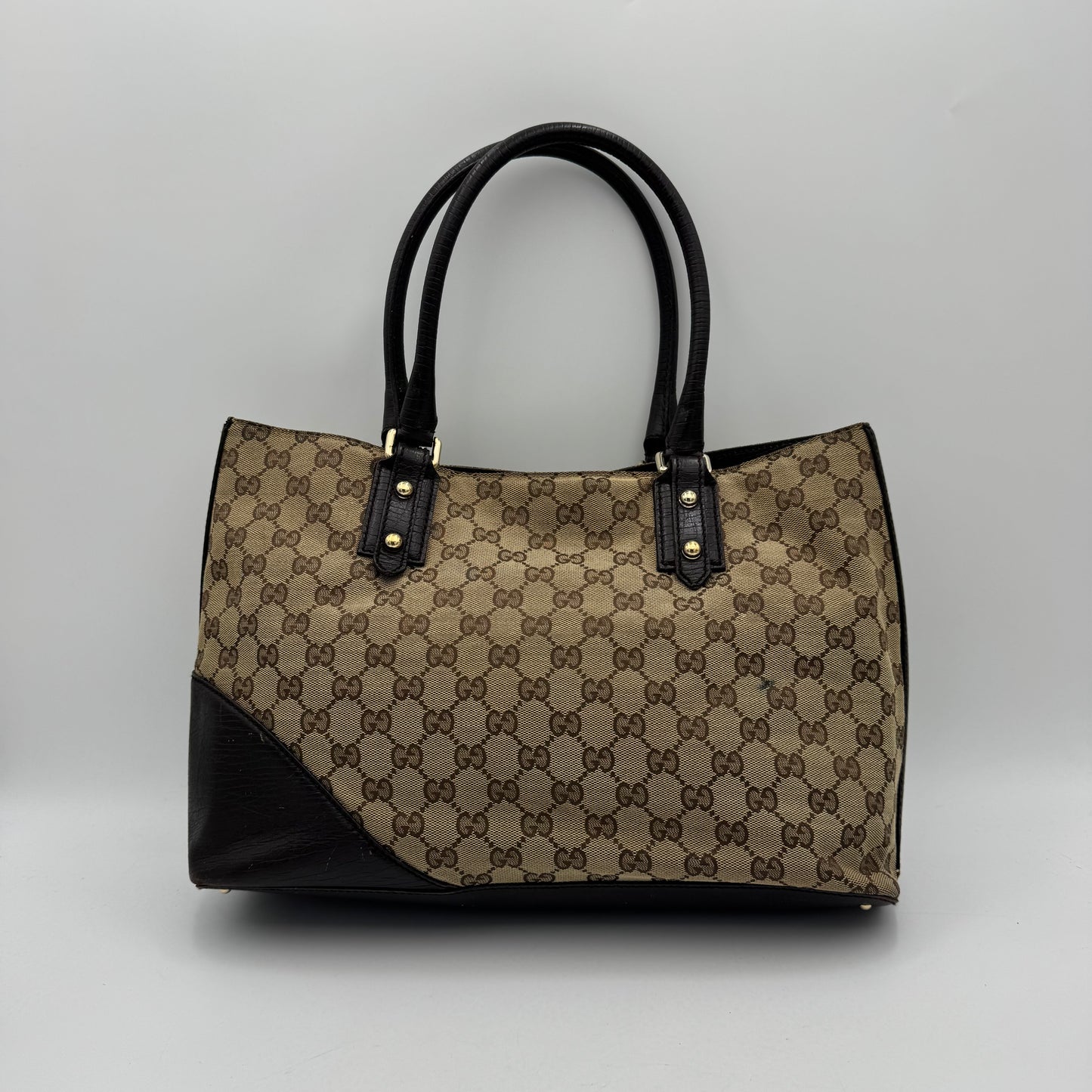 Gucci Brown Monogram Canvas and Leather Hasler Horsebit Tote