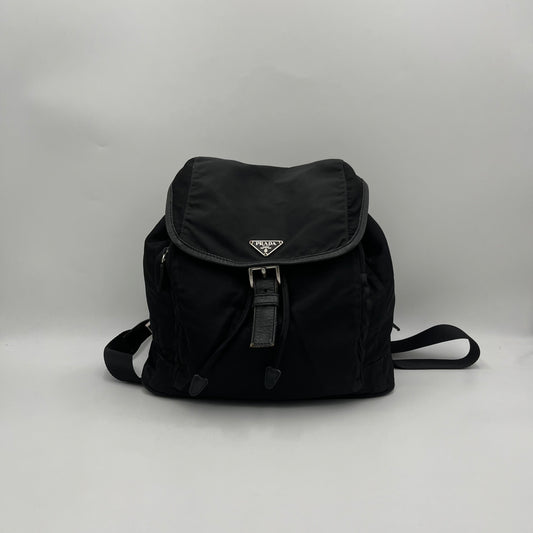 Prada Black Nylon x Leather Medium Backpack