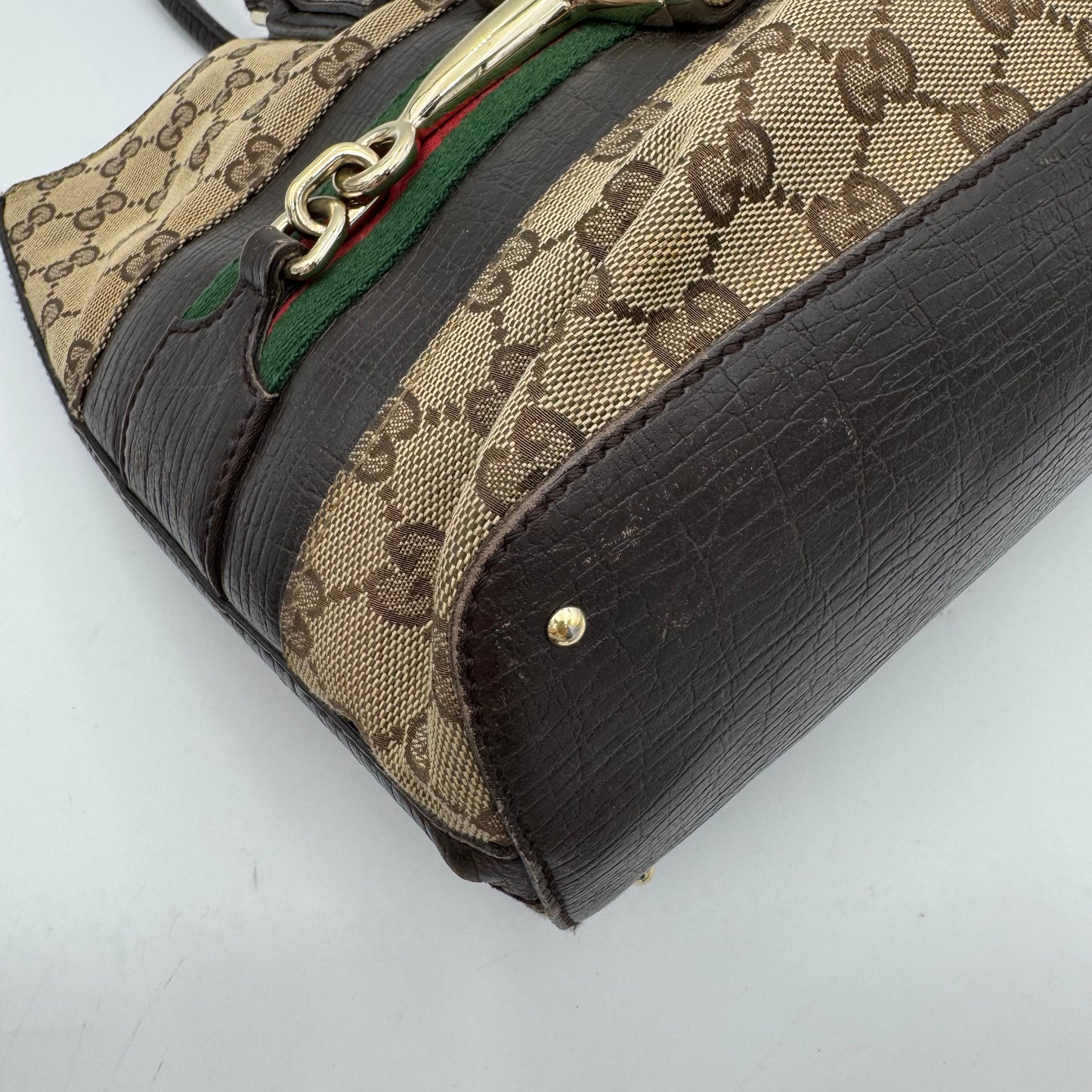 Gucci Brown Monogram Canvas and Leather Hasler Horsebit Tote