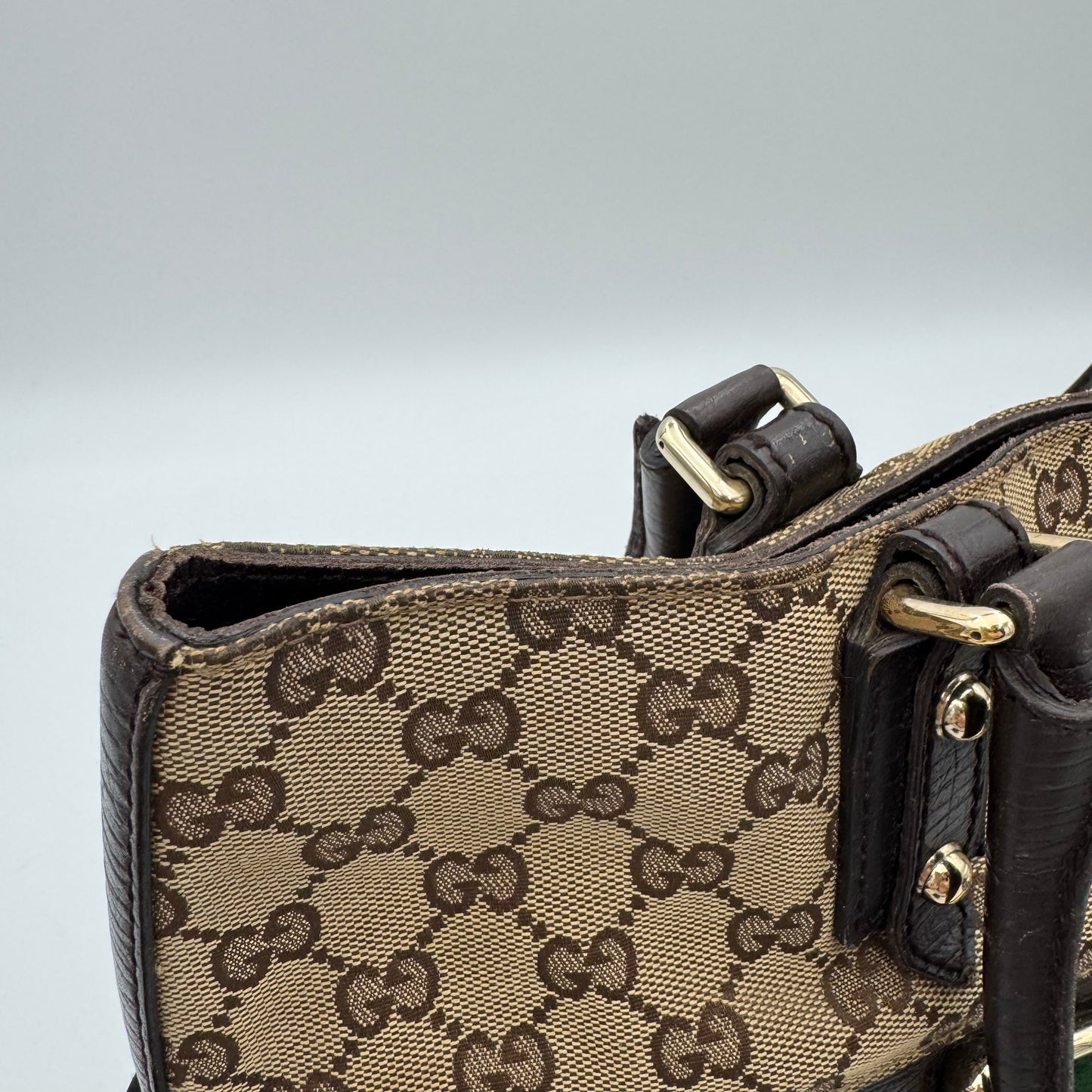 Gucci Brown Monogram Canvas and Leather Hasler Horsebit Tote