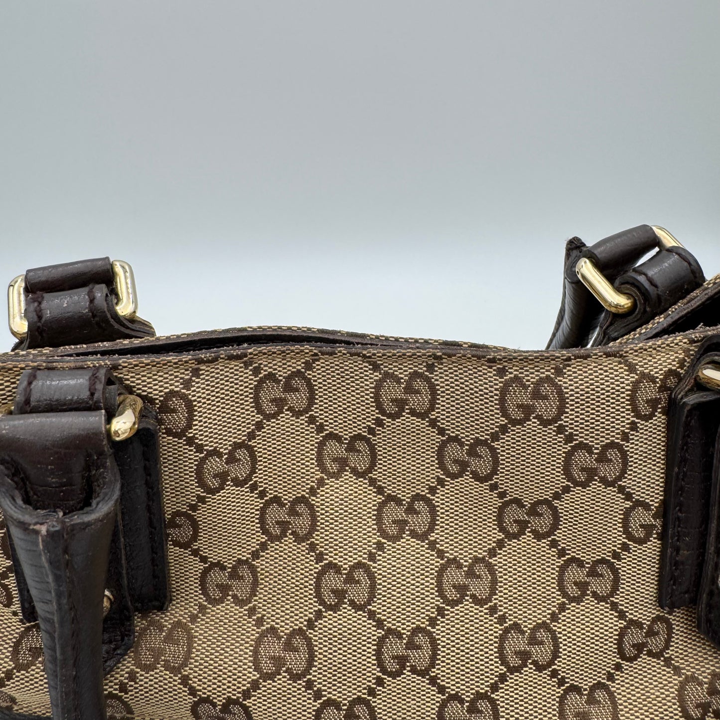 Gucci Brown Monogram Canvas and Leather Hasler Horsebit Tote