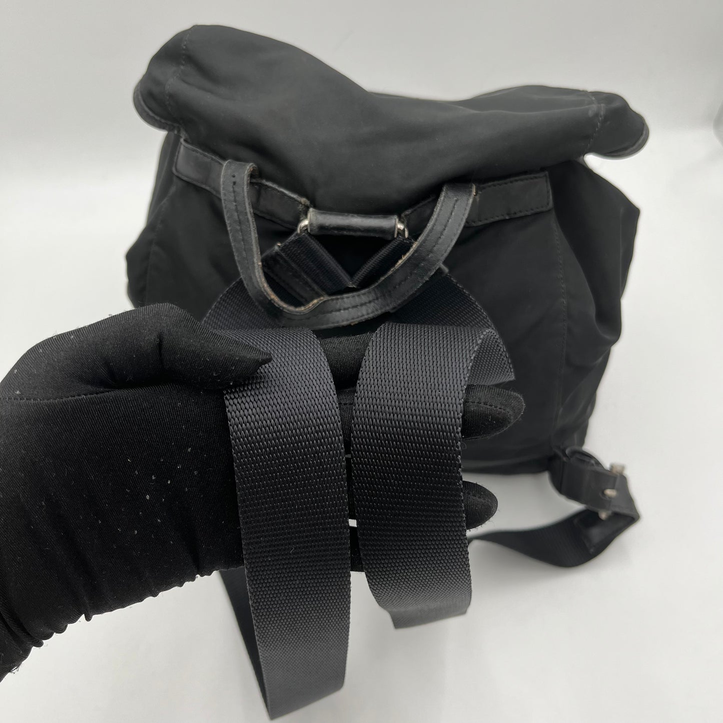 Prada Black Nylon x Leather Medium Backpack