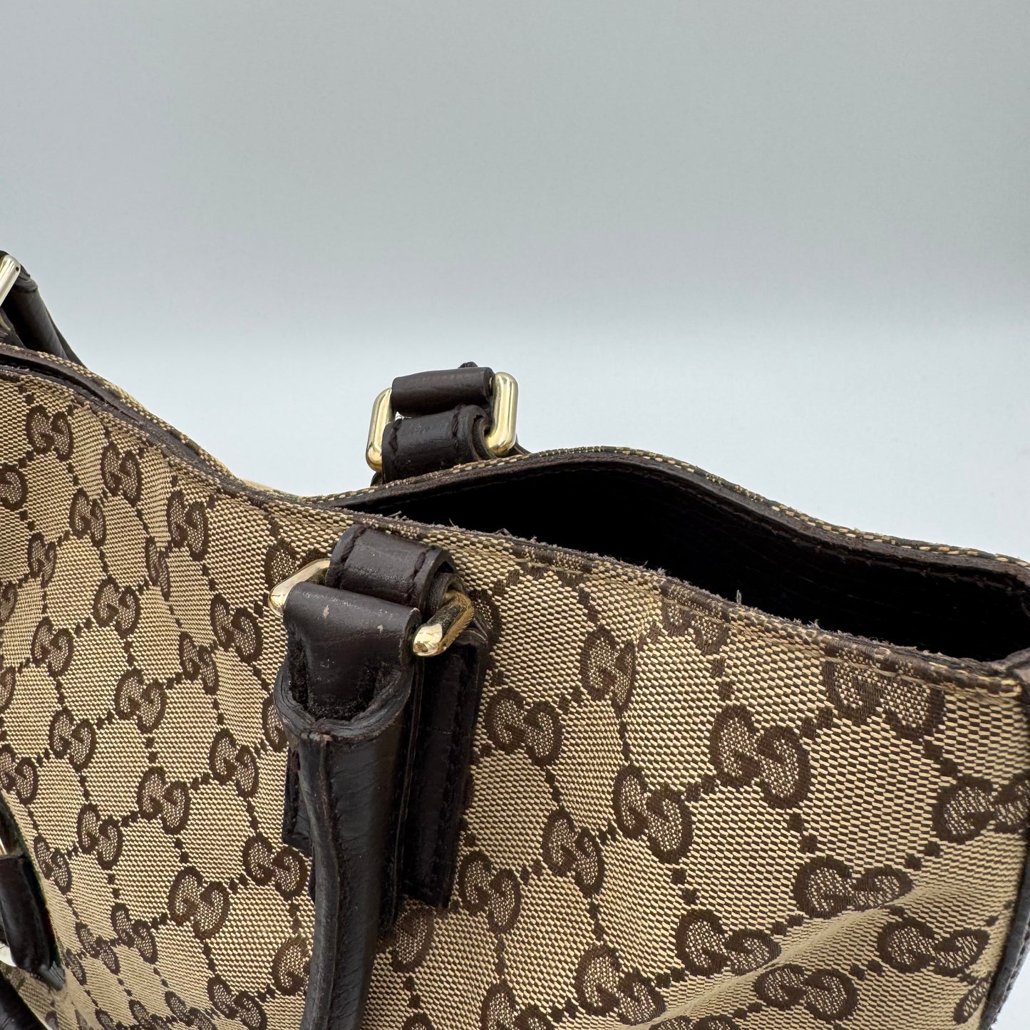 Gucci Brown Monogram Canvas and Leather Hasler Horsebit Tote