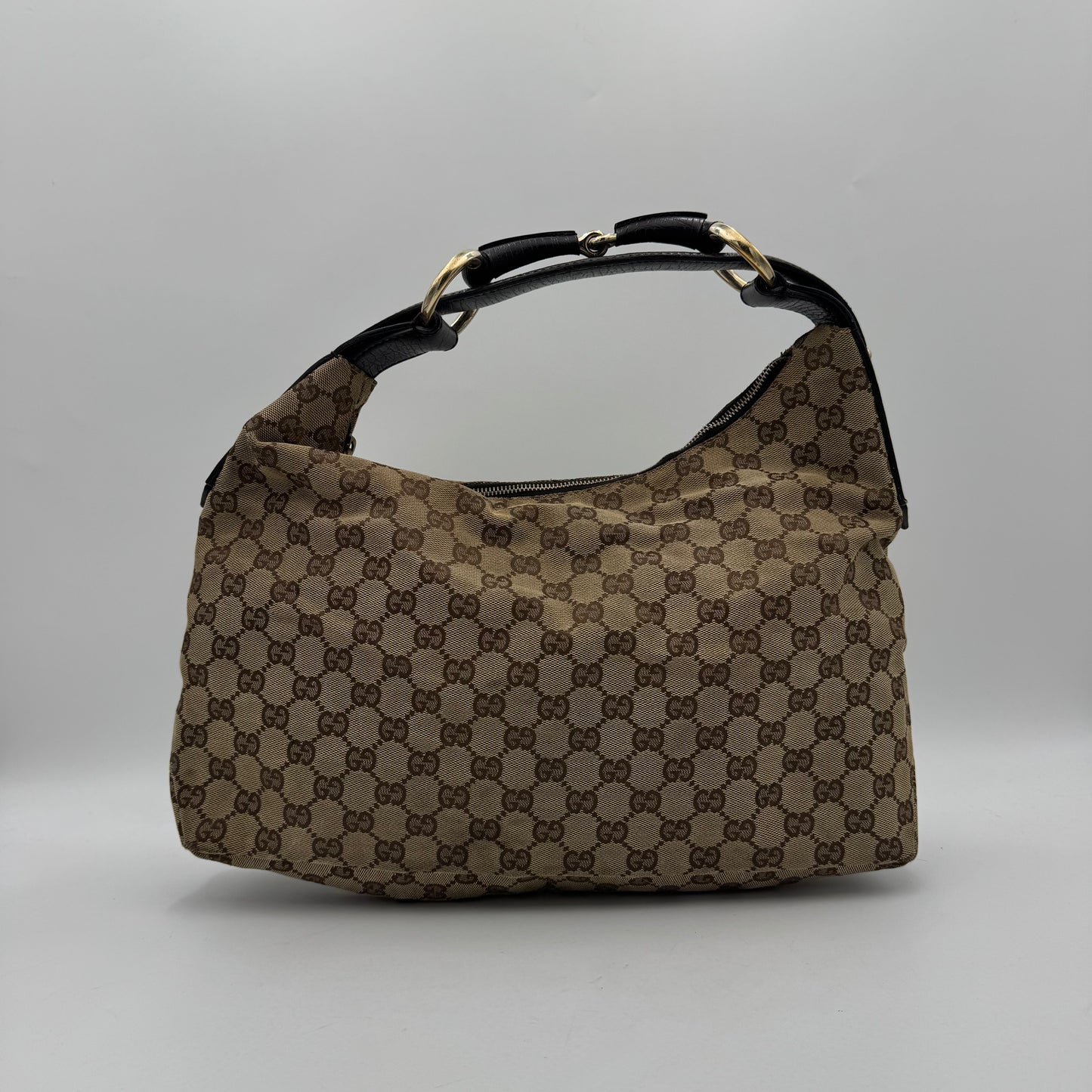 Gucci Monogram Canvas Horsebit Hobo Shoulder Bag