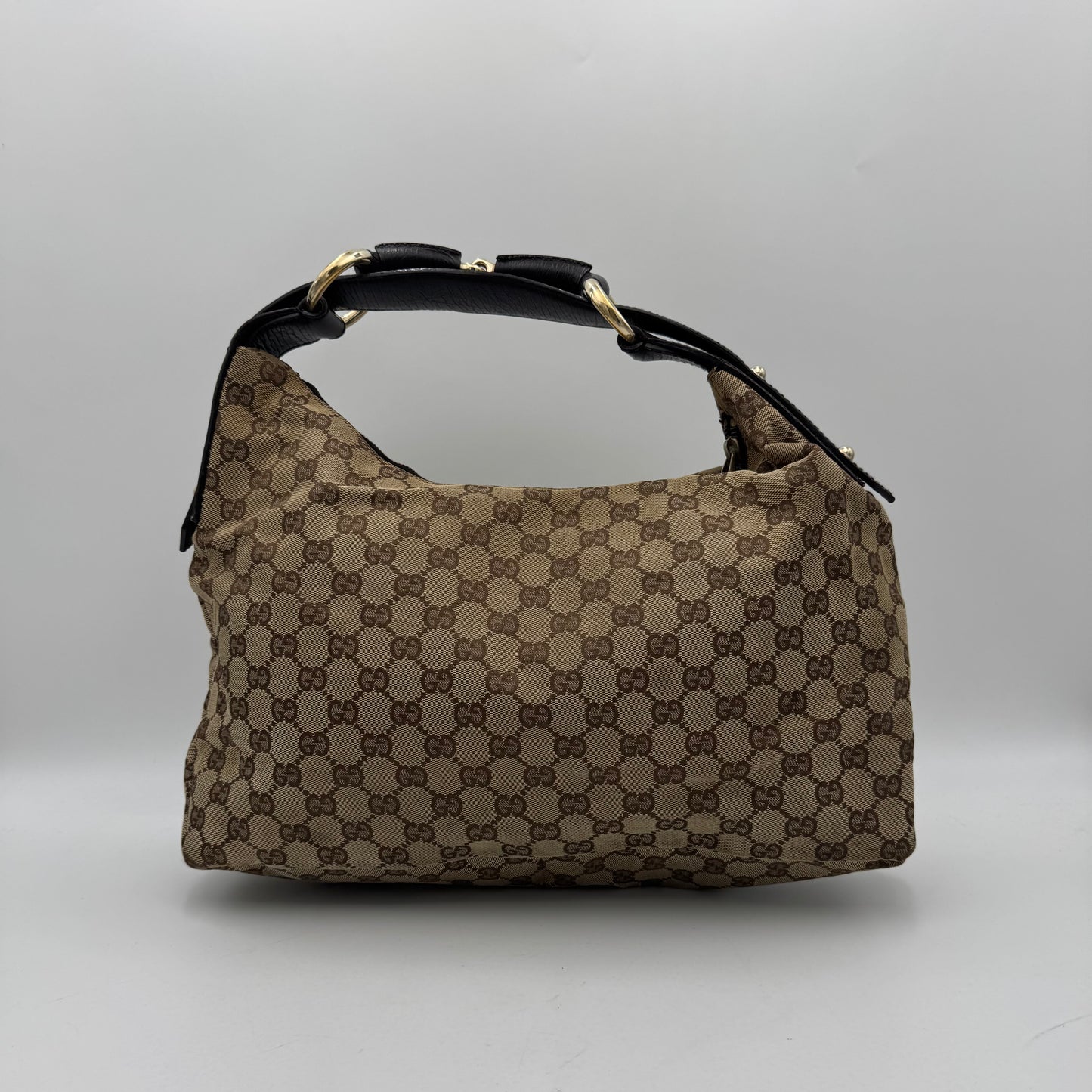 Gucci Monogram Canvas Horsebit Hobo Shoulder Bag