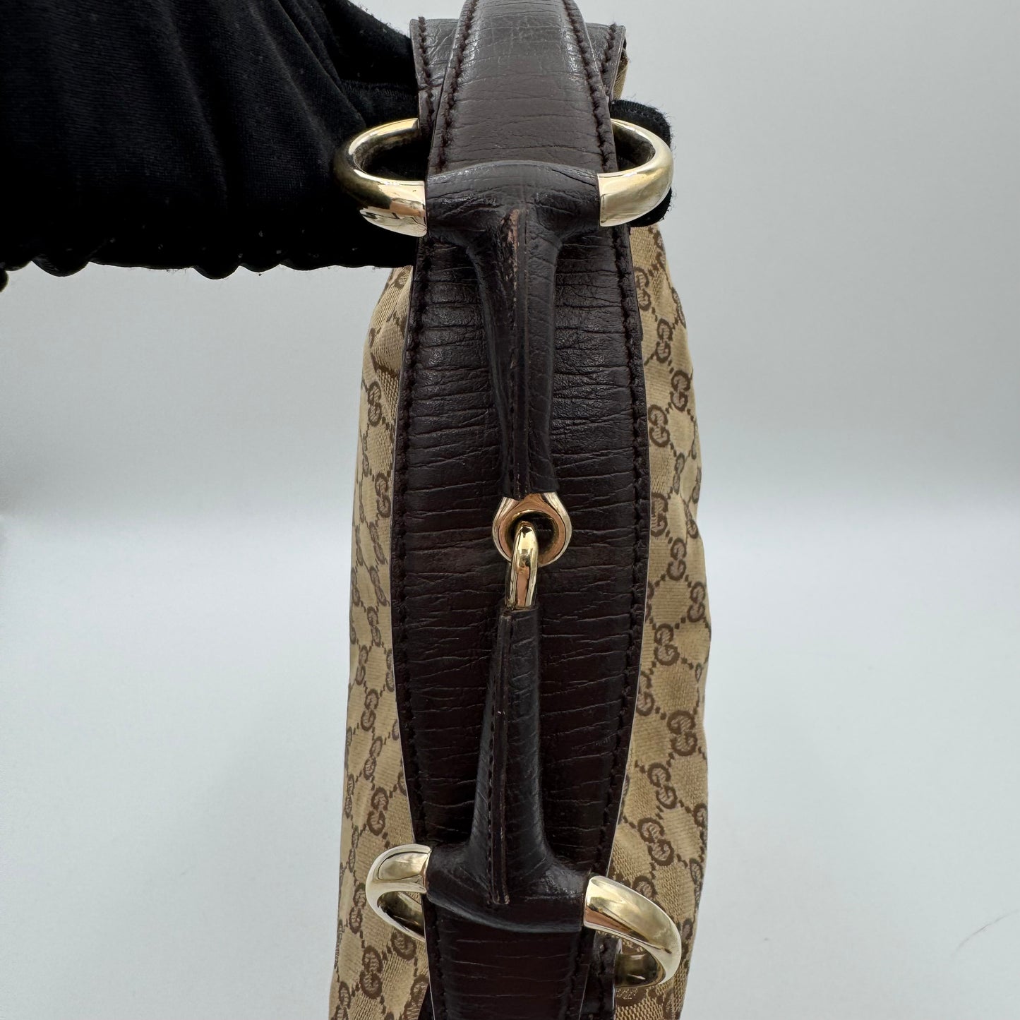 Gucci Monogram Canvas Horsebit Hobo Shoulder Bag