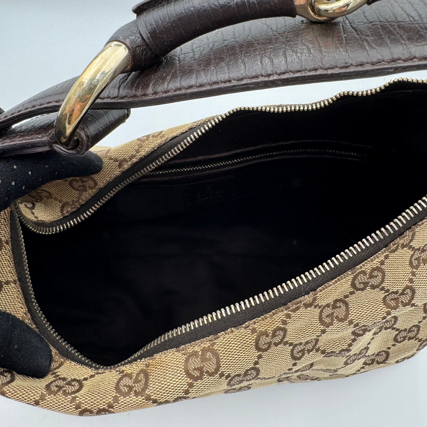 Gucci Monogram Canvas Horsebit Hobo Shoulder Bag