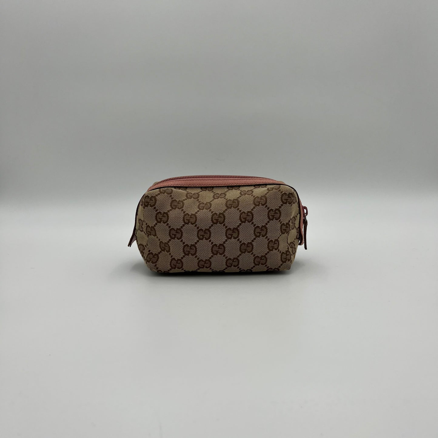 Gucci Brown Monogram Canvas Pink Leather Zip Pouch