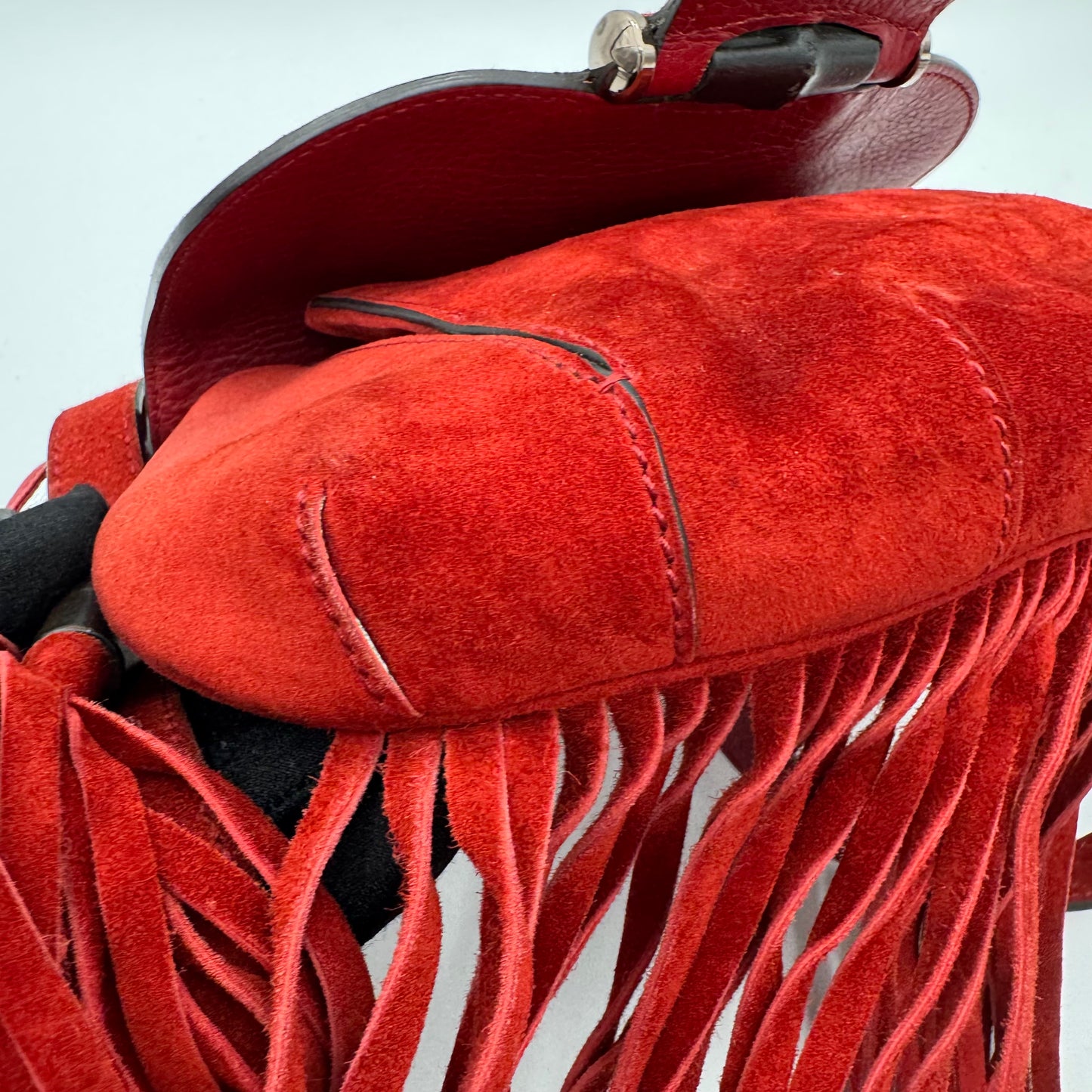 Gucci Red Suede Bamboo Nouveau Fringe Bag