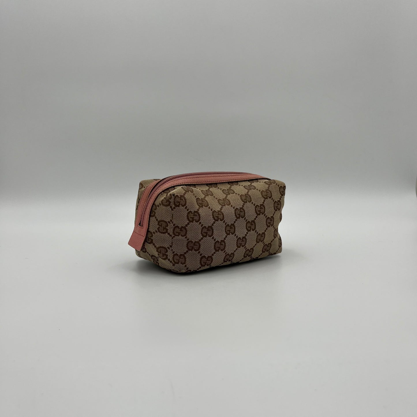Gucci Brown Monogram Canvas Pink Leather Zip Pouch