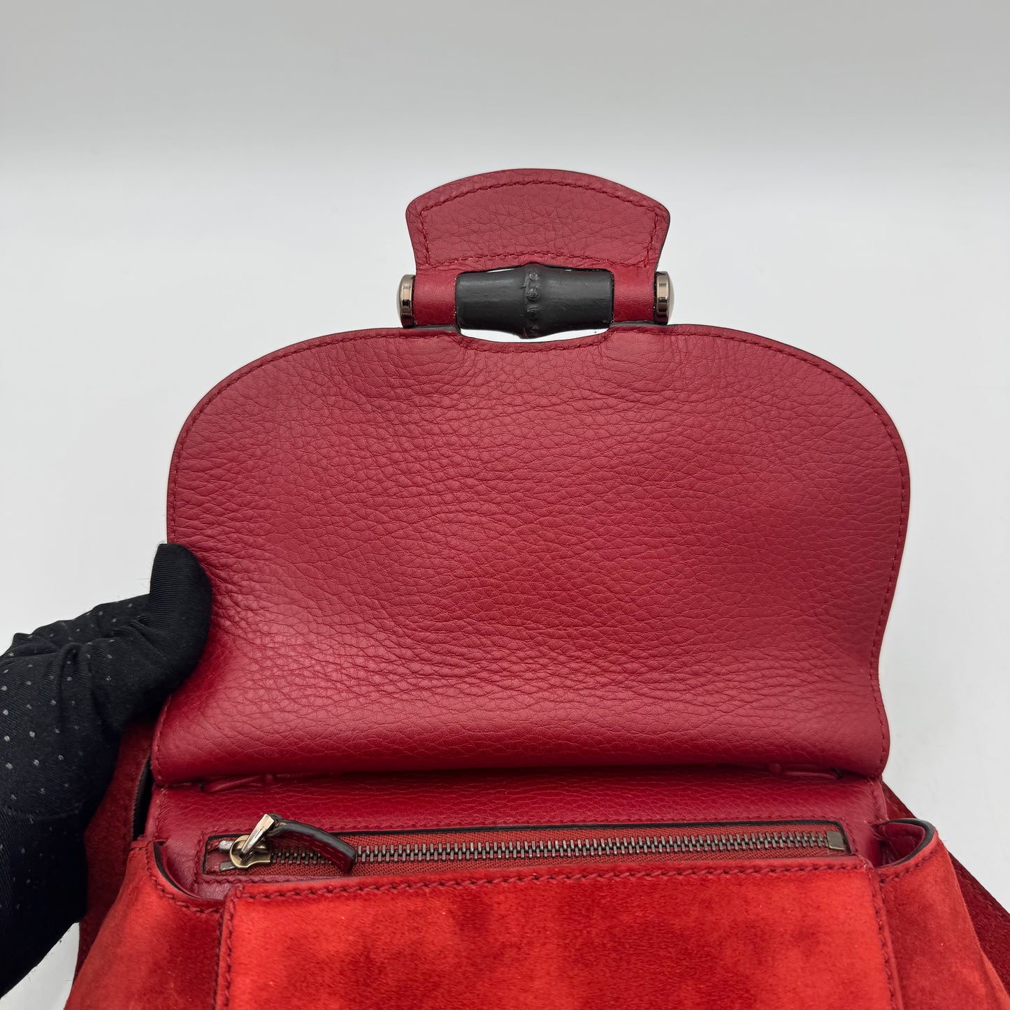 Gucci Red Suede Bamboo Nouveau Fringe Bag