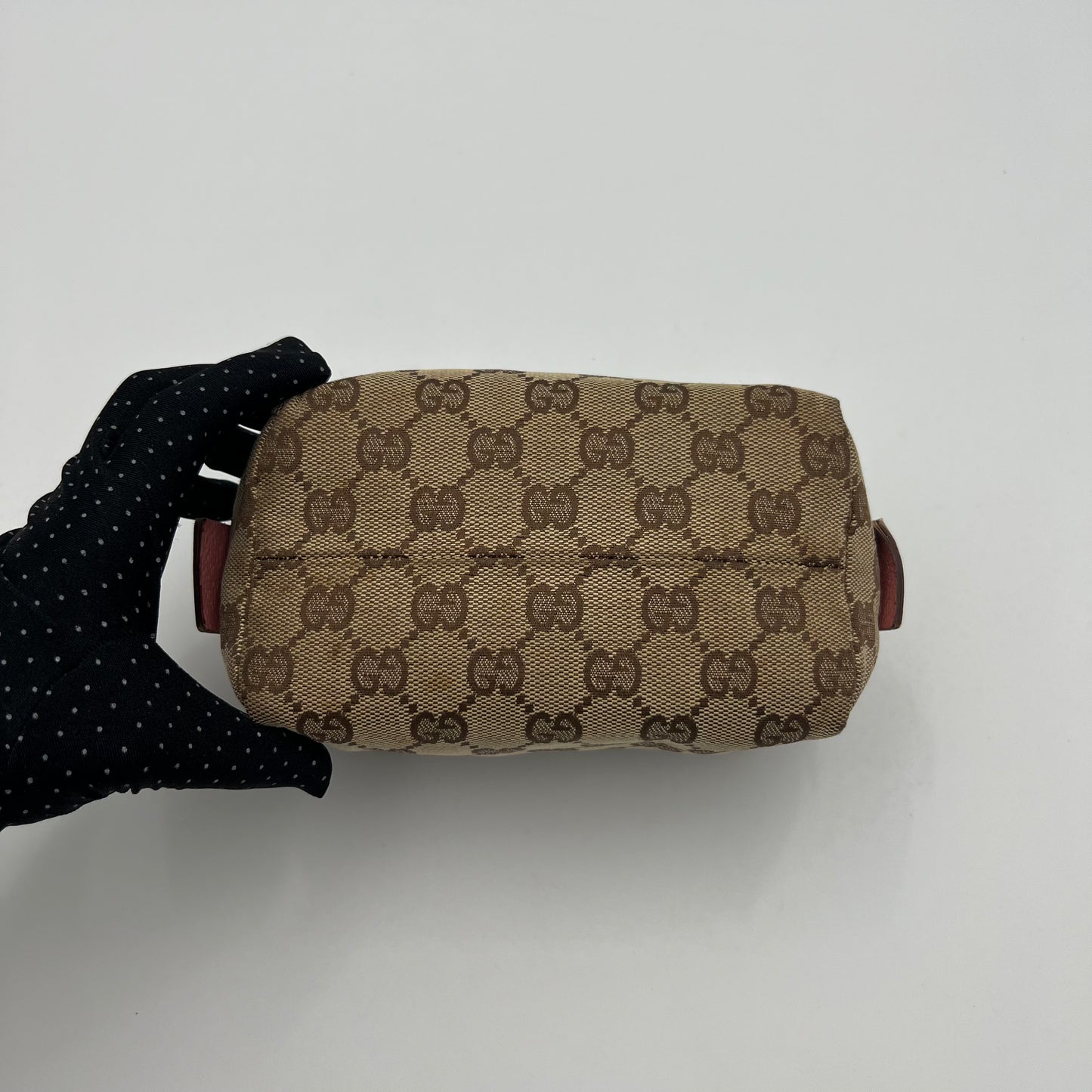 Gucci Brown Monogram Canvas Pink Leather Zip Pouch
