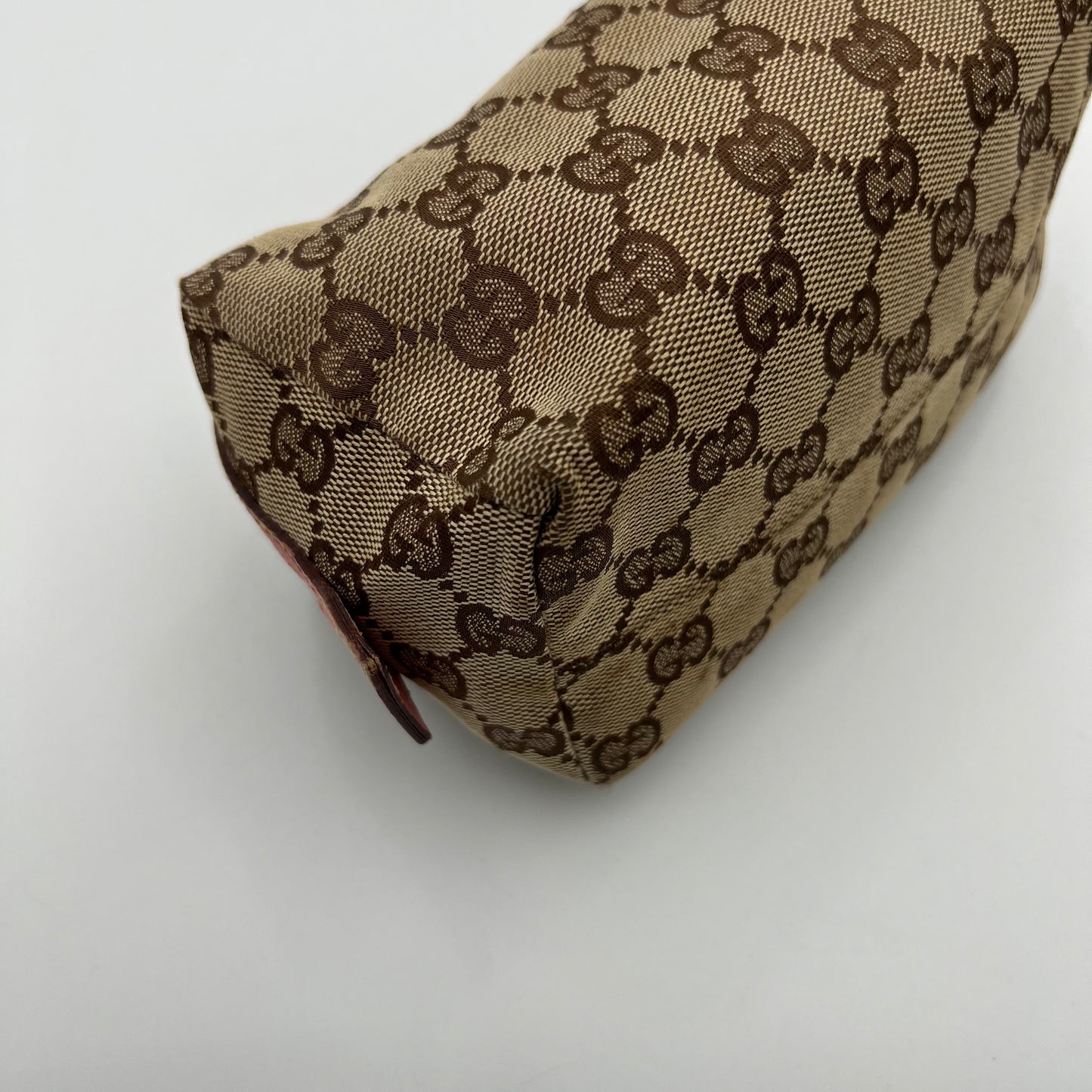 Gucci Brown Monogram Canvas Pink Leather Zip Pouch